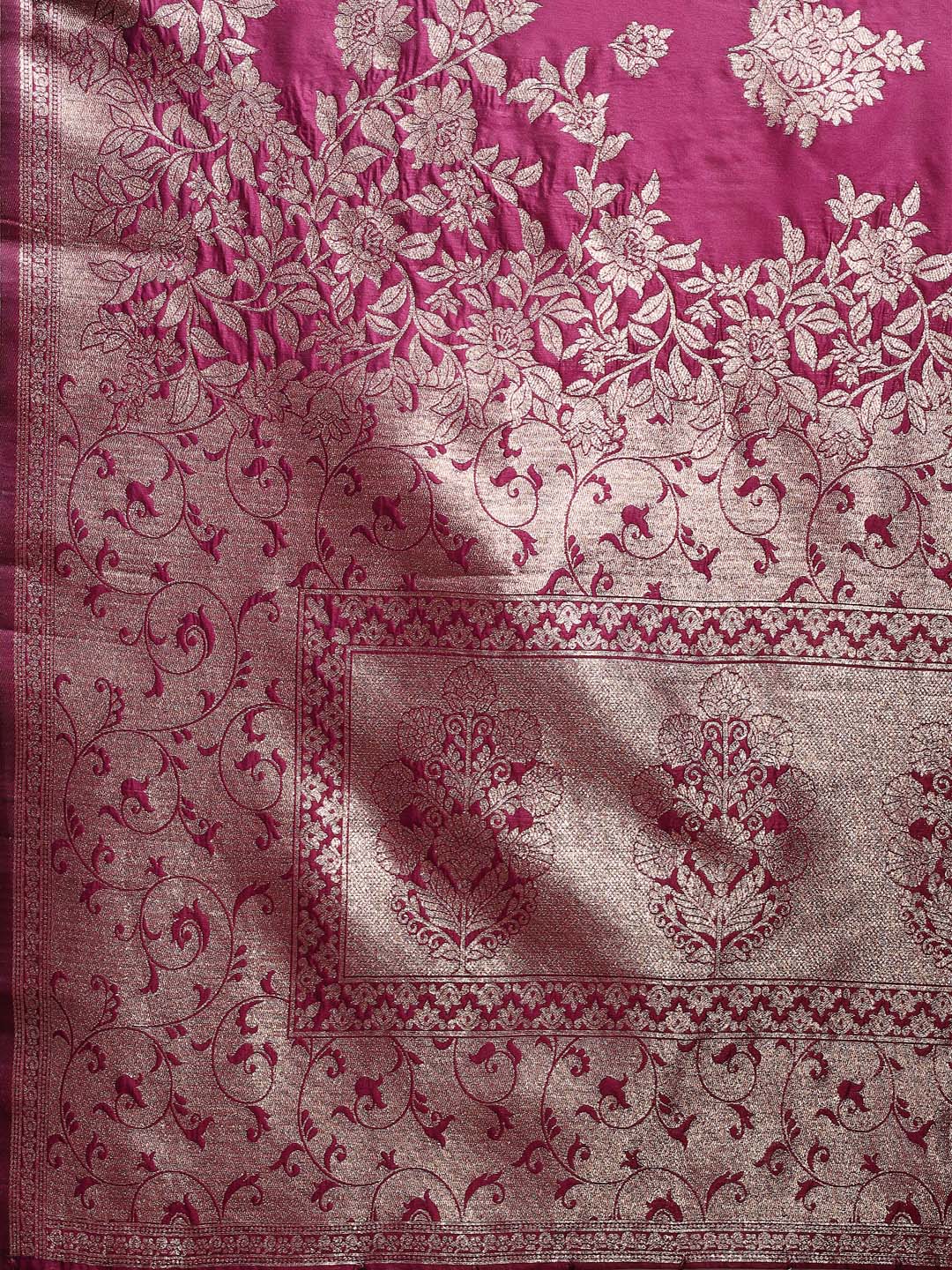 Astita Emerald Purple Banarasi Silk Saree with Zari Floral Work – Elegance Woven in Every Thread