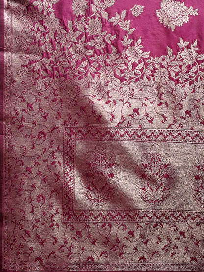 Astita Emerald Purple Banarasi Silk Saree with Zari Floral Work – Elegance Woven in Every Thread