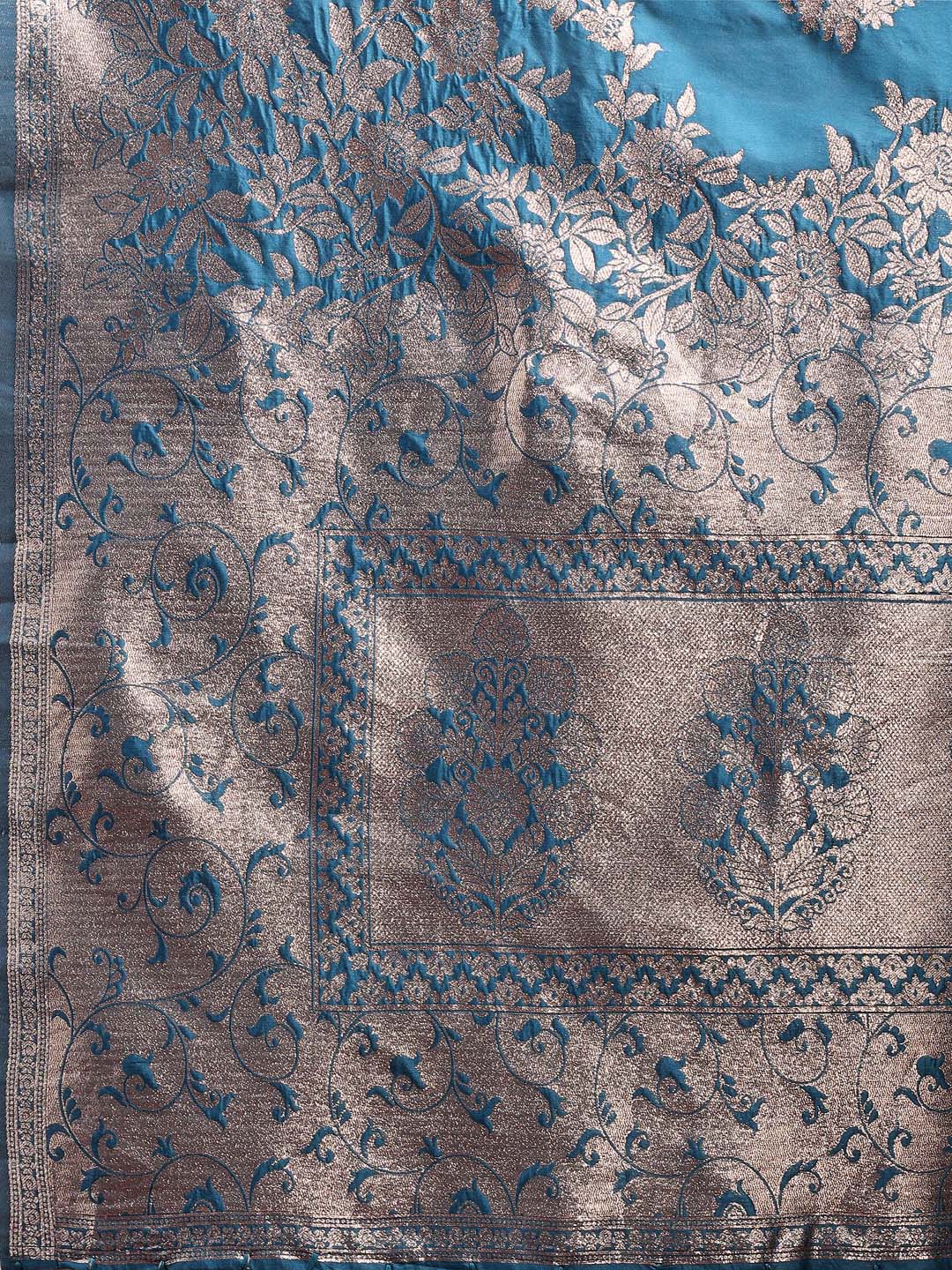 Astita Emerald Teal Green Banarasi Silk Saree with Zari Floral Work – Elegance Woven in Every Thread