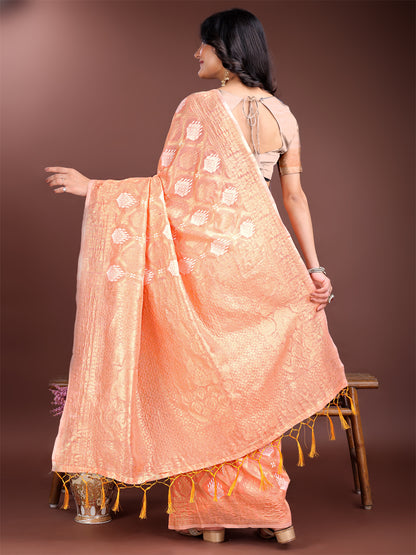 Astita Elegant Orange Cotton Saree for Women – Soft Lightweight Saree with Zari Woven Butta & Tassel Border