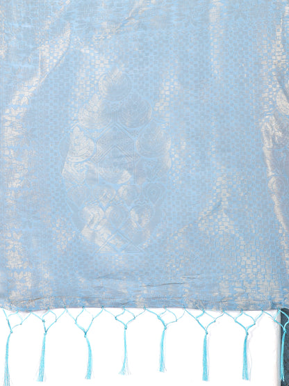 Astita Elegant Sky Blue Cotton Saree for Women – Soft Lightweight Saree with Zari Woven Butta & Tassel Border