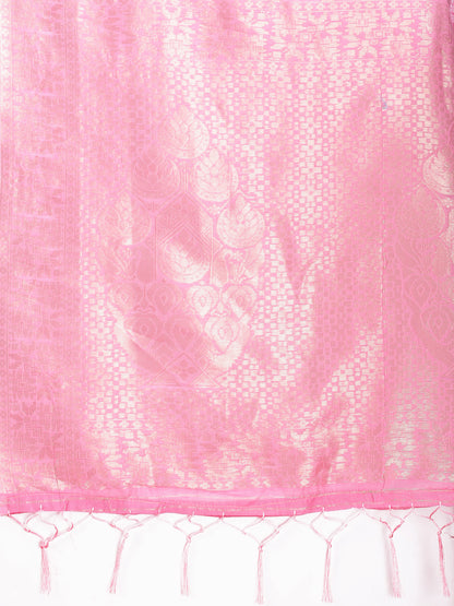 Astita Elegant Pink Cotton Saree for Women – Soft Lightweight Saree with Zari Woven Butta & Tassel Border
