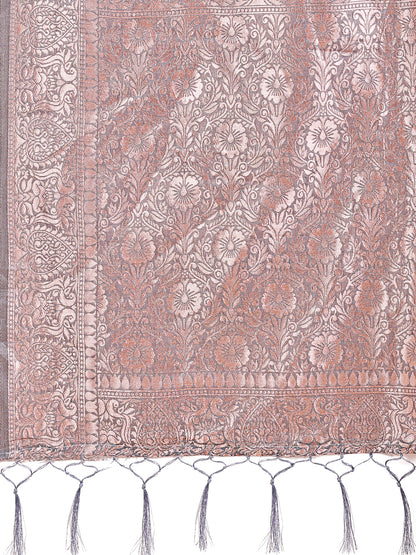 Elegant Grey Linen Cotton Saree with Silver Zari Border & Geometric Weave – Daily, Office & Festive Wear