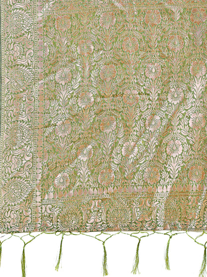 Elegant Green Linen Cotton Saree with Silver Zari Border & Geometric Weave – Daily, Office & Festive Wear
