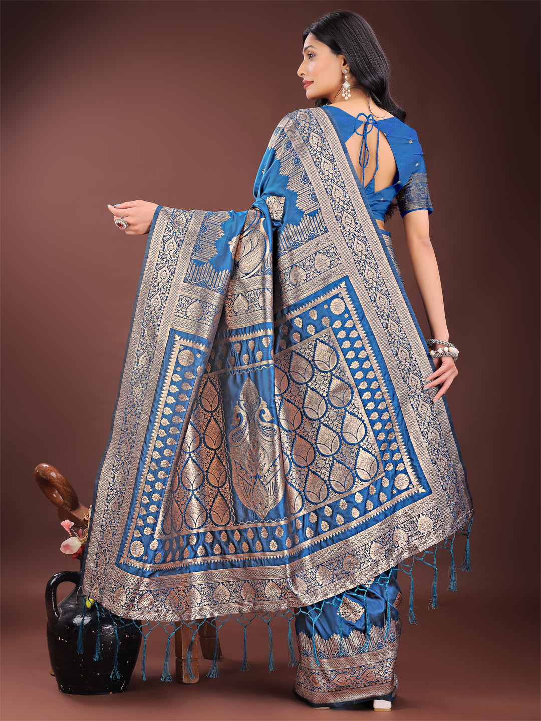 Astita Graceful Royal Blue Banarasi Silk Saree with Silver Zari – Perfect Ethnic Wear for Weddings & Festive Moments