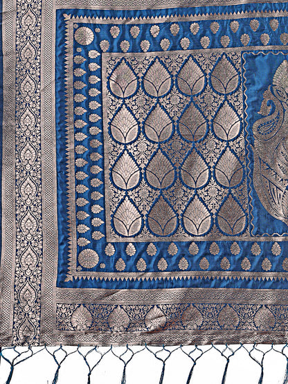 Astita Graceful Royal Blue Banarasi Silk Saree with Silver Zari – Perfect Ethnic Wear for Weddings & Festive Moments