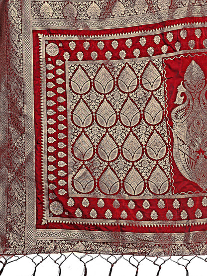 Astita Graceful Maroon Banarasi Silk Saree with Silver Zari – Perfect Ethnic Wear for Weddings & Festive Moments
