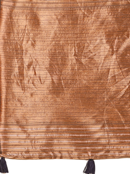 Premium Charcoal Black Linen Cotton Saree with Copper Zari Pallu & Abstract Print – Office & Festive Wear