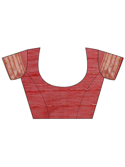 Elegant Red Linen Cotton Saree with Copper Zari Pallu and Artistic Brush Pattern – Festive & Formal Wear