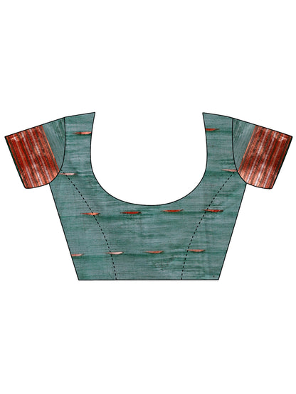 Elegant Green Linen Cotton Saree with Copper Zari Pallu and Artistic Brush Pattern – Festive & Formal Wear