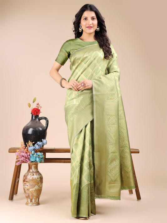 Astita Elegant Light Green and Gold Silk Saree – Graceful Artistry with Contemporary Charm