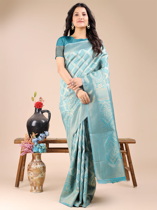 Astita Elegant Sea Green and Blue Silk Saree – Graceful Artistry with Contemporary Charm