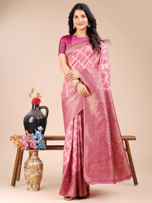 Astita Elegant Light Pink and Magenta Silk Saree – Graceful Artistry with Contemporary Charm