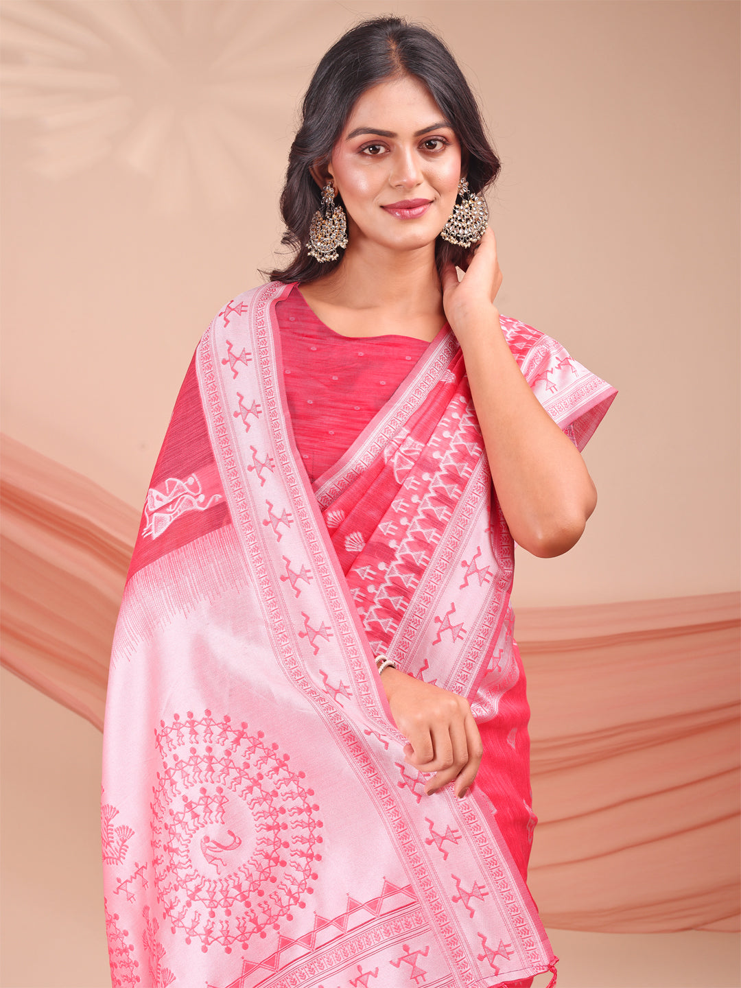 Astita Red & White Inspired Linen Cotton Saree for Women | Light, Soft, Ethnic Saree for Pooja, Office & Gifting