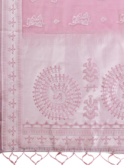 Astita Purple & White InspiPurple Linen Cotton Saree for Women | Light, Soft, Ethnic Saree for Pooja, Office & Gifting