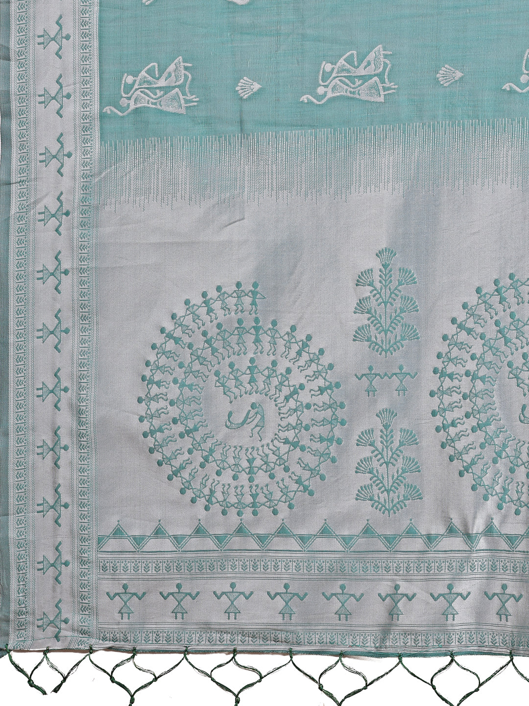 Astita Sea Green & White InspiSea Green Linen Cotton Saree for Women | Light, Soft, Ethnic Saree for Pooja, Office & Gifting