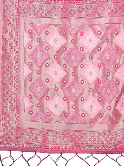 Astita Radiant Pink Linen Cotton Patola Saree – Where Tradition Dances with Elegance