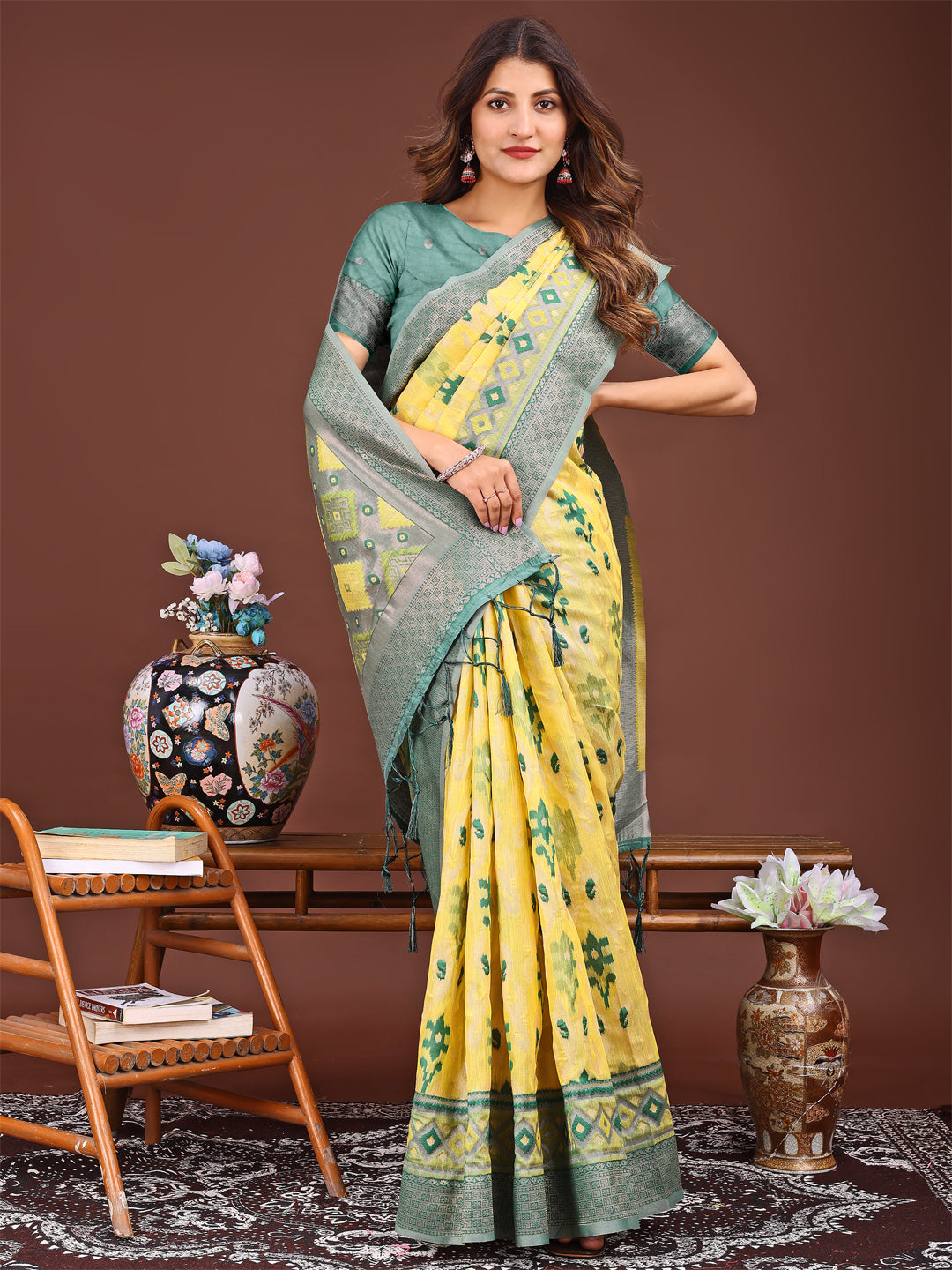 Astita Radiant Yellow Linen Cotton Patola Saree – Where Tradition Dances with Elegance