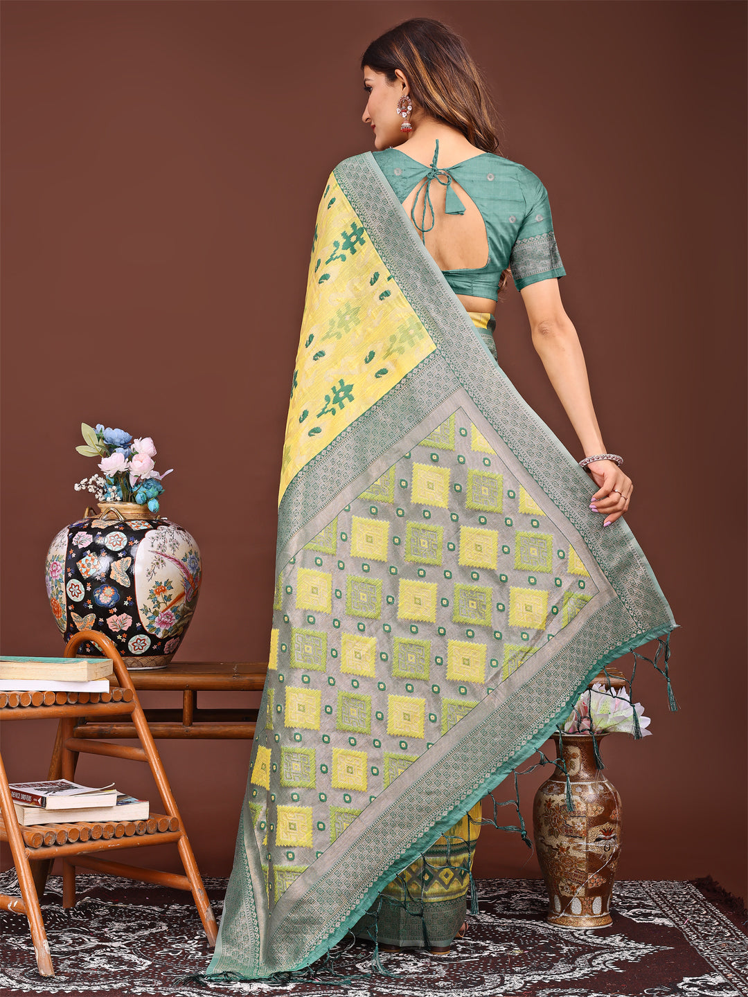 Astita Radiant Yellow Linen Cotton Patola Saree – Where Tradition Dances with Elegance