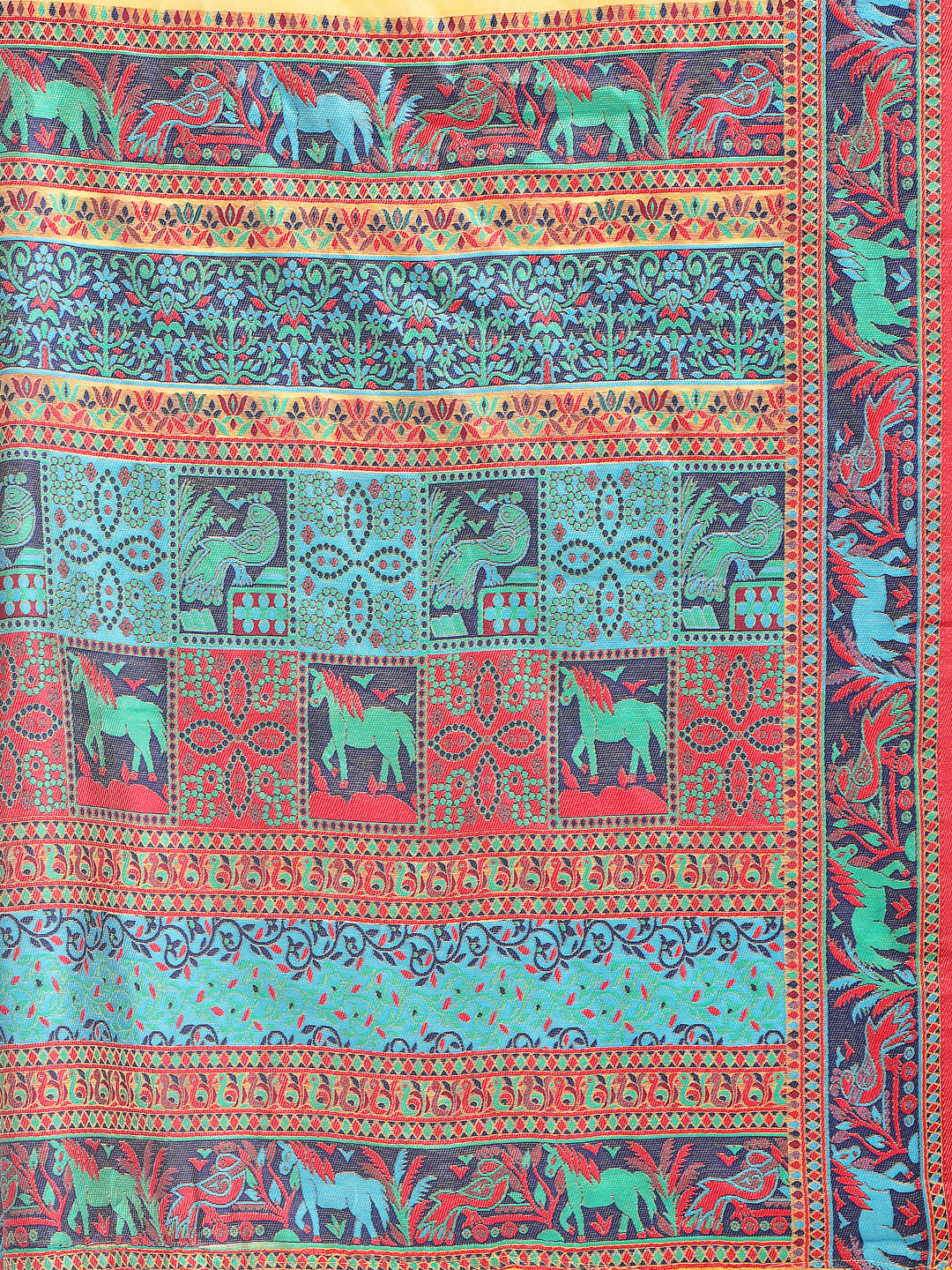 Astita Yellow Linen Cotton Saree with Multicolor Ethnic Print – Soft & Lightweight Saree for Festive, Daily, and Office Wear