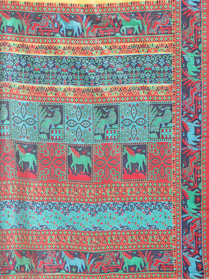 Astita Yellow Linen Cotton Saree with Multicolor Ethnic Print – Soft & Lightweight Saree for Festive, Daily, and Office Wear