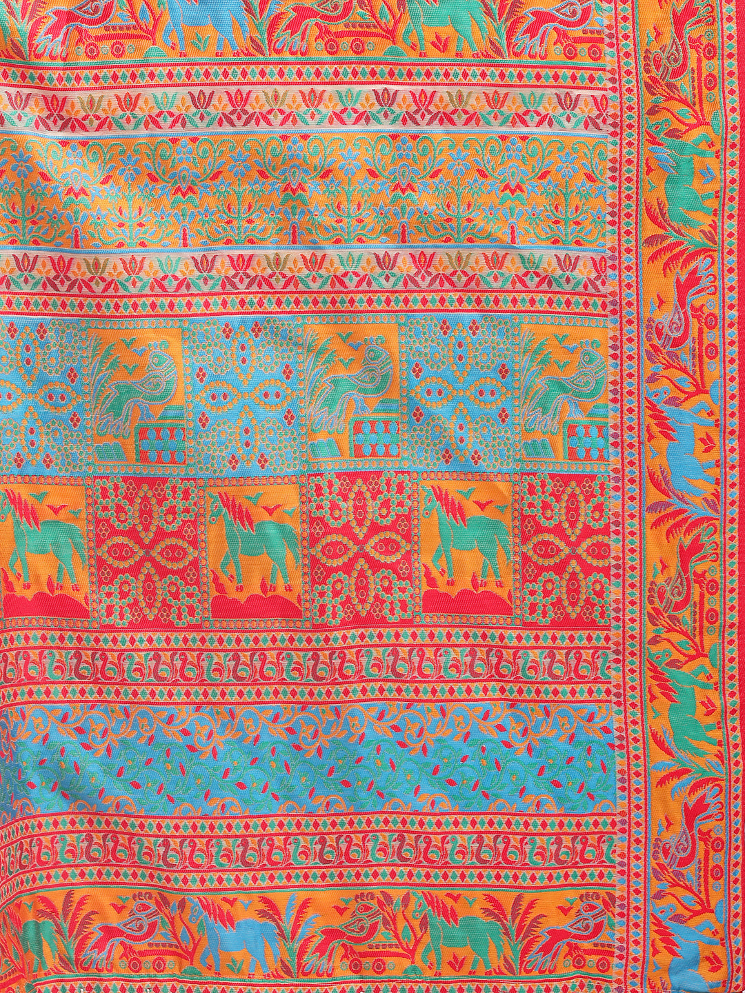 Astita Off White Linen Cotton Saree with Multicolor Ethnic Print – Soft & Lightweight Saree for Festive, Daily, and Office Wear