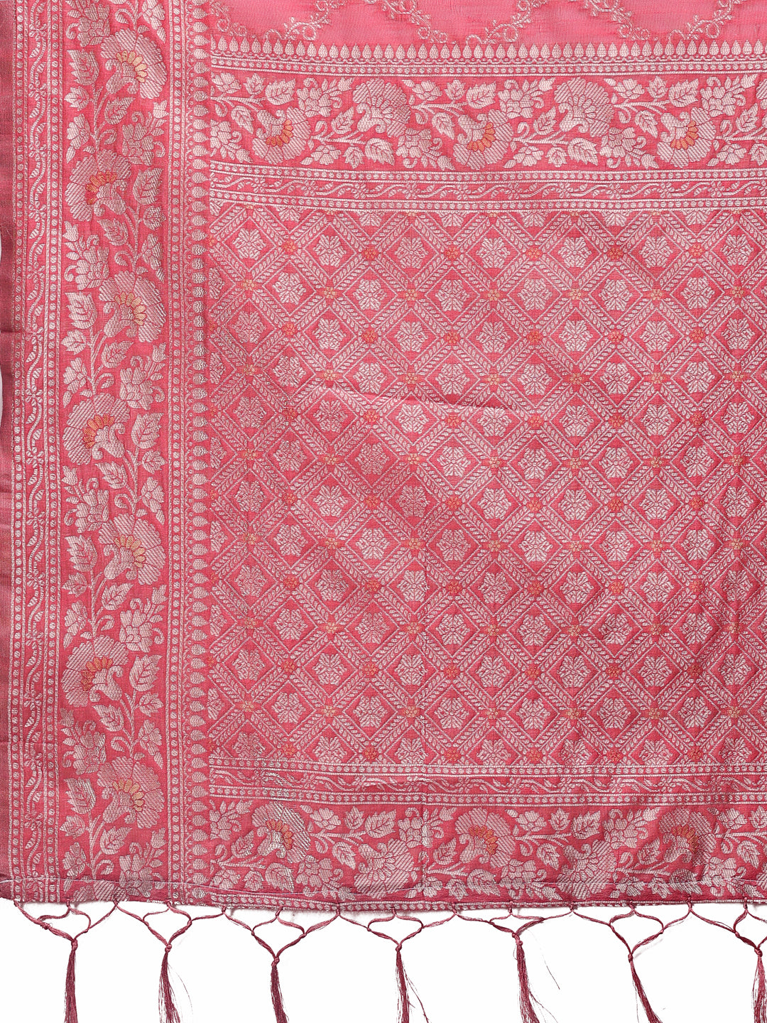 Astita Elegant Peach Linen Cotton Saree with Silver Zari – Perfect Blend of Comfort & Charm