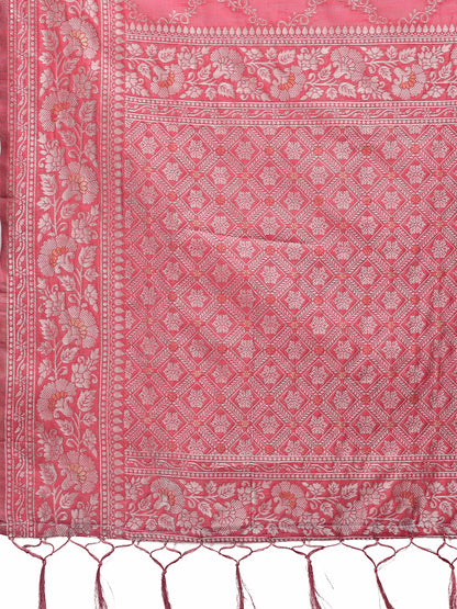 Astita Elegant Peach Linen Cotton Saree with Silver Zari – Perfect Blend of Comfort & Charm