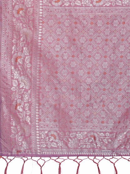 Astita Elegant Purple Linen Cotton Saree with Silver Zari – Perfect Blend of Comfort & Charm