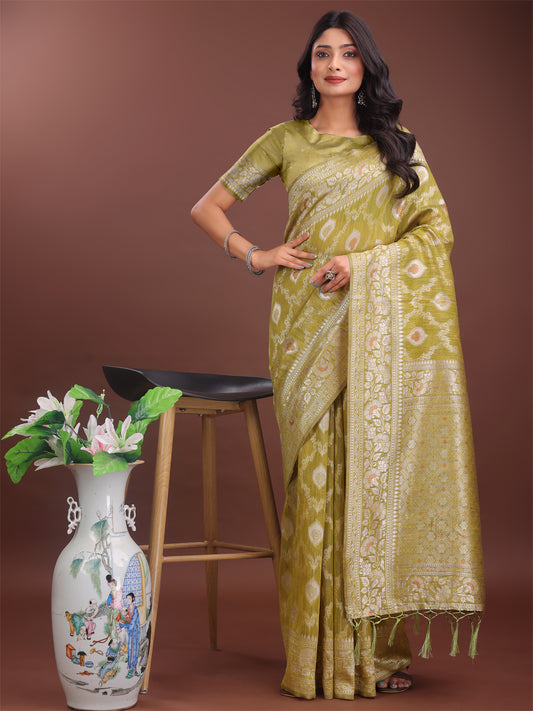 Astita Elegant Mustrad Linen Cotton Saree with Silver Zari – Perfect Blend of Comfort & Charm