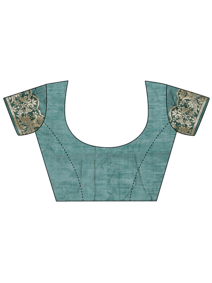Majestic Green Linen Cotton Saree with Royal Peacock Pallu – A Celebration of Heritage and Grace