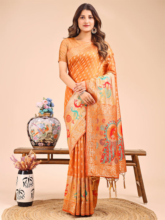 Majestic Mustrad Linen Cotton Saree with Royal Peacock Pallu – A Celebration of Heritage and Grace