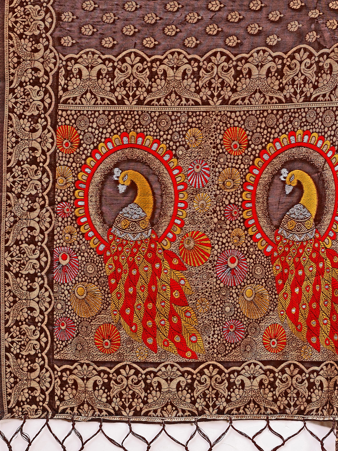 Majestic Brown Linen Cotton Saree with Royal Peacock Pallu – A Celebration of Heritage and Grace