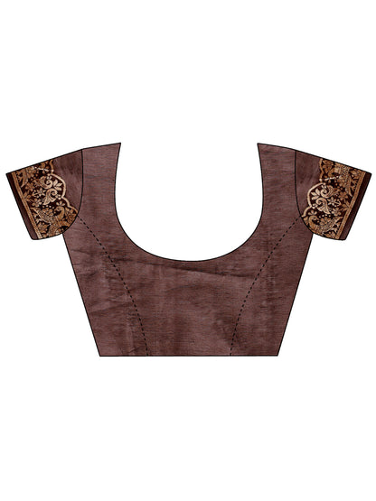 Majestic Brown Linen Cotton Saree with Royal Peacock Pallu – A Celebration of Heritage and Grace
