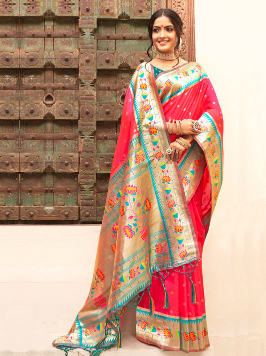 Astita Majestic Pink Paithani Silk Saree with Royal Floral Zari Pallu | Pure Festive & Bridal Edition