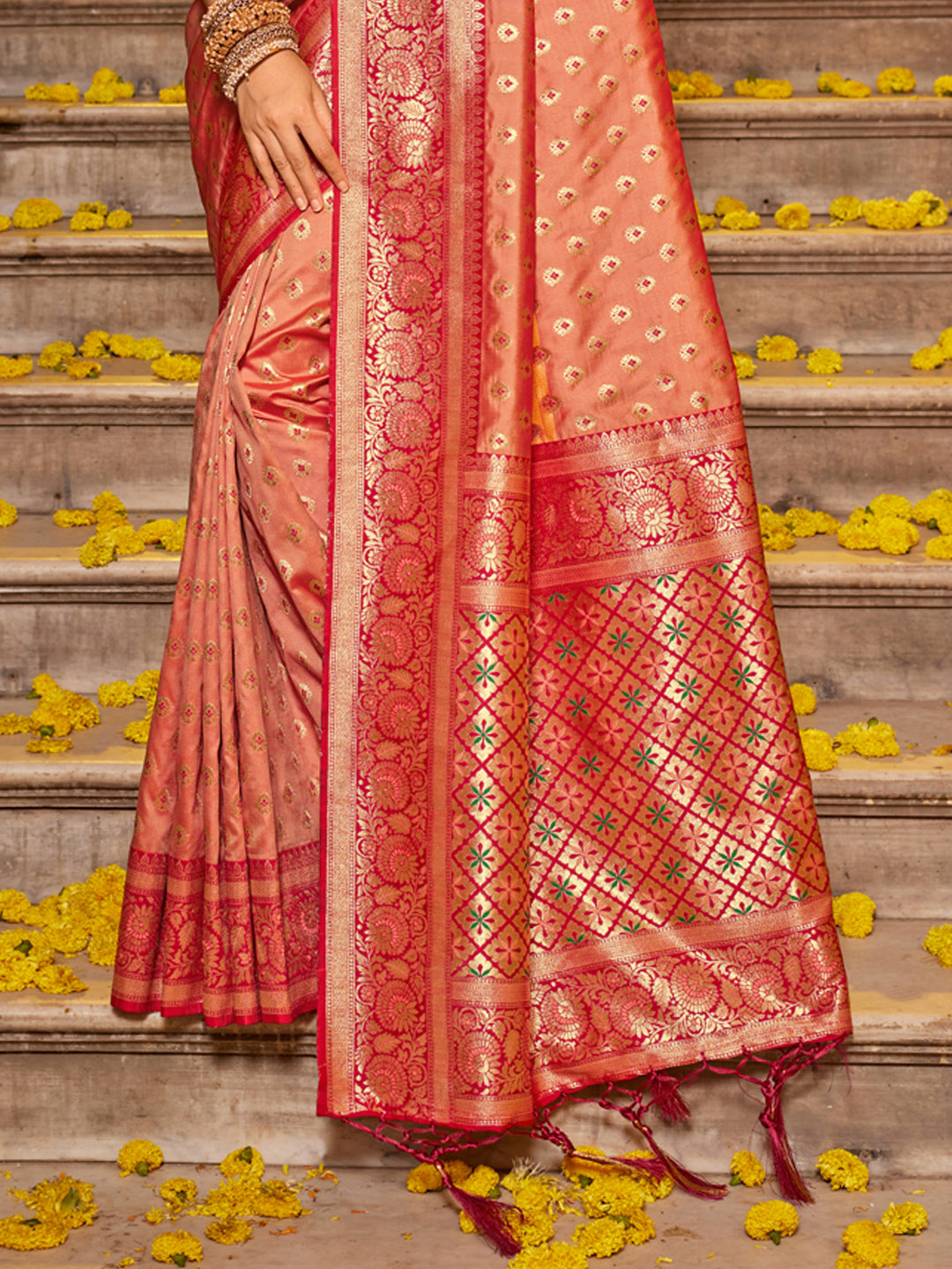 Astita Majestic Peach Pure Kanjivaram Silk Saree | Bridal Heritage Collection | Limited Edition