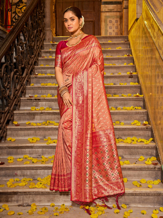 Astita Majestic Peach Pure Kanjivaram Silk Saree | Bridal Heritage Collection | Limited Edition
