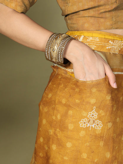 Astita Golden Printed Cotton Ready-to-Wear Saree with Pocket & Inner Lining | Comfortable Daily & Office Wear Saree for Women