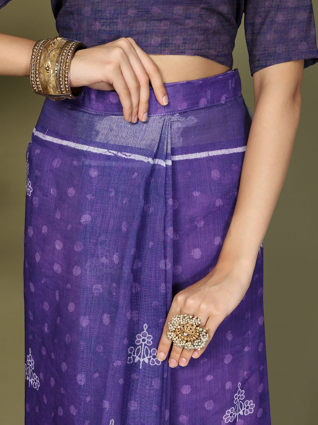 Astita Violet Printed Cotton Ready-to-Wear Saree with Pocket & Inner Lining | Comfortable Daily & Office Wear Saree for Women