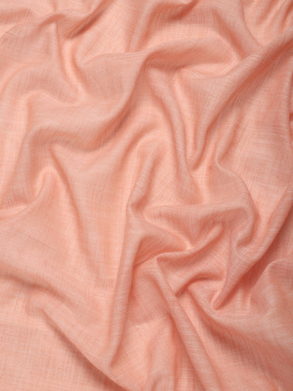 Peach Woven Linen Blend Saree with Silver Zari Border and Tassels