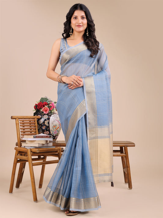 Astita Elegant Grey and Gold Organza Saree – Sheer Sophistication for Modern Celebrations