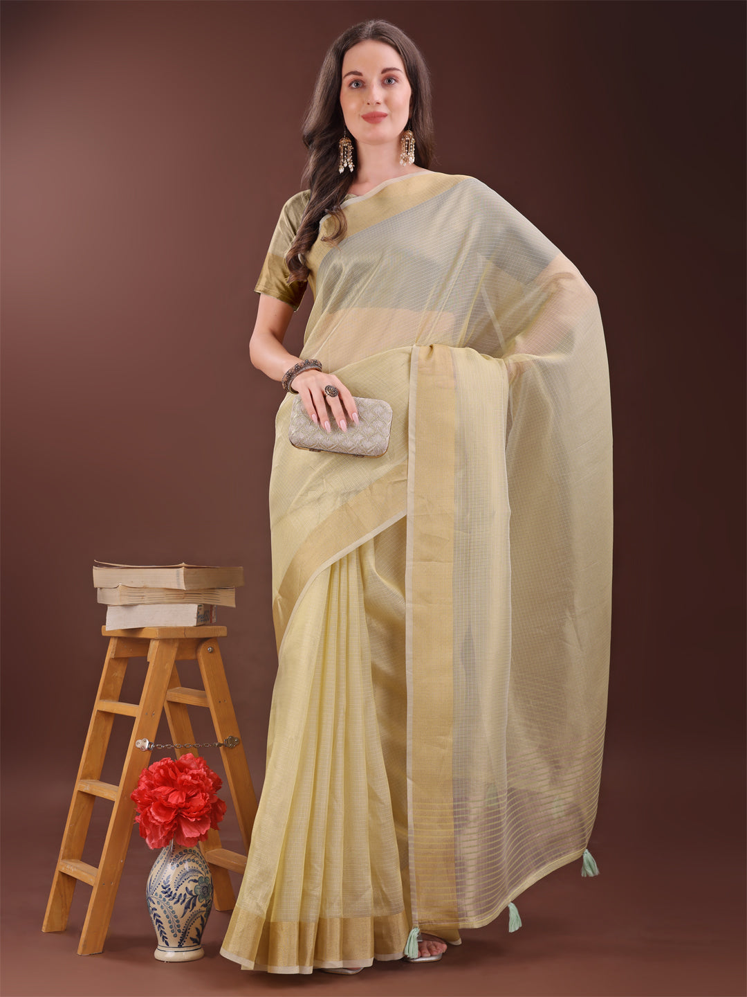 Astita Elegant Liht Yellow Organza Saree with Zari Border | Lightweight Transparent Saree with Blouse Piece for Festive & Daily Wear
