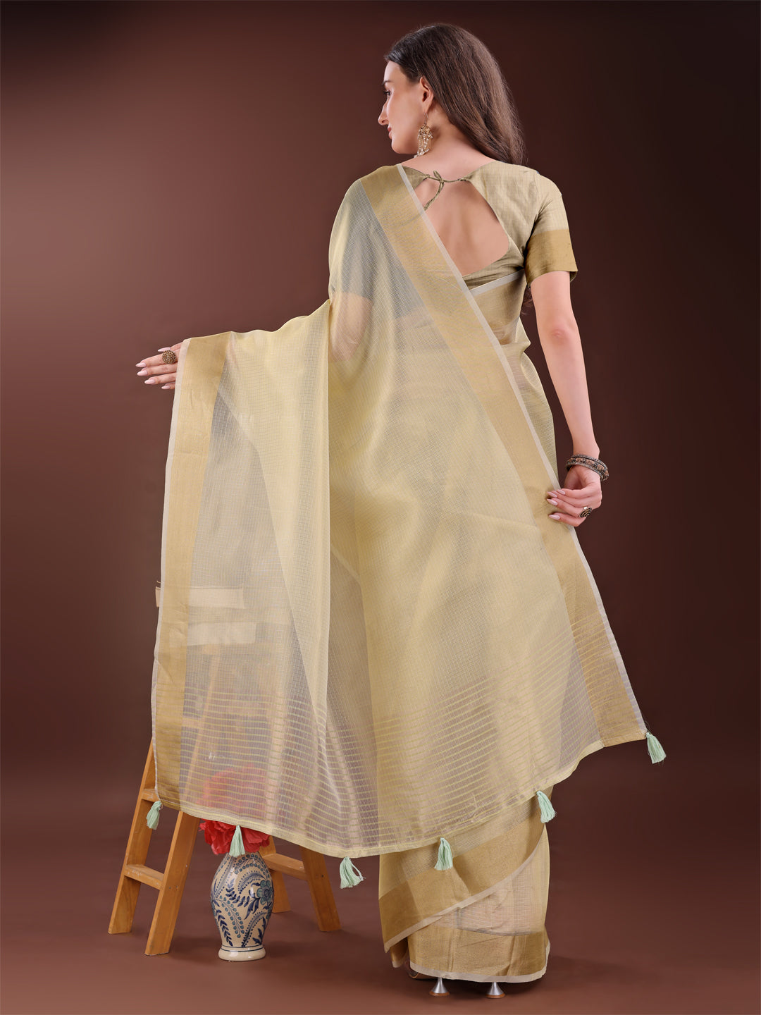 Astita Elegant Liht Yellow Organza Saree with Zari Border | Lightweight Transparent Saree with Blouse Piece for Festive & Daily Wear