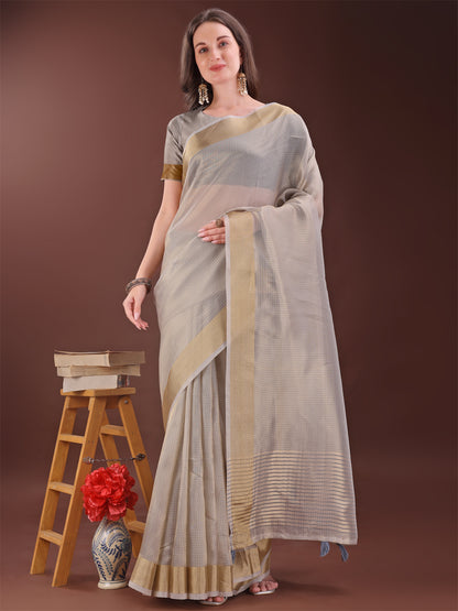 Astita Elegant Brown Organza Saree with Zari Border | Lightweight Transparent Saree with Blouse Piece for Festive & Daily Wear