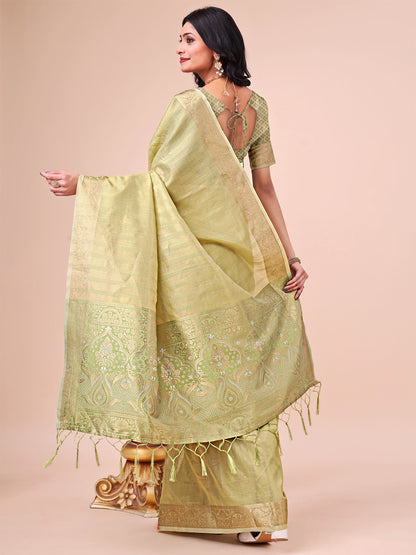 Astita Light Green Organza Saree – Ethereal Sophistication in Every Fold