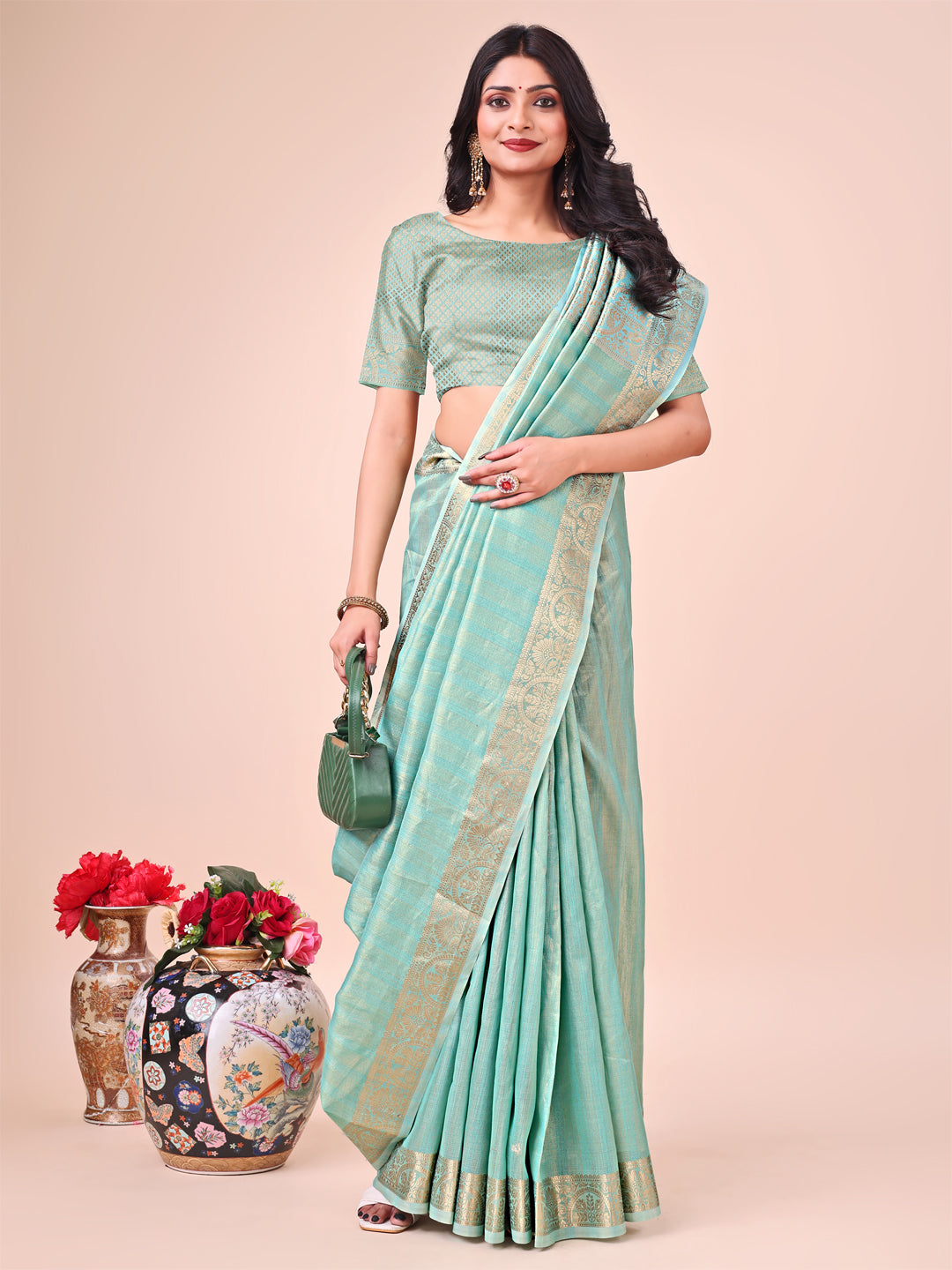 Astita Teal Organza Saree – Ethereal Sophistication in Every Fold