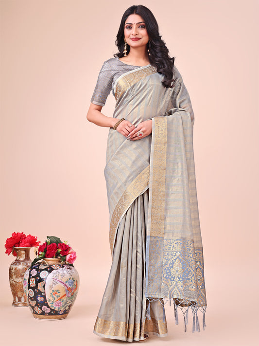 Astita Light Grey Organza Saree – Ethereal Sophistication in Every Fold