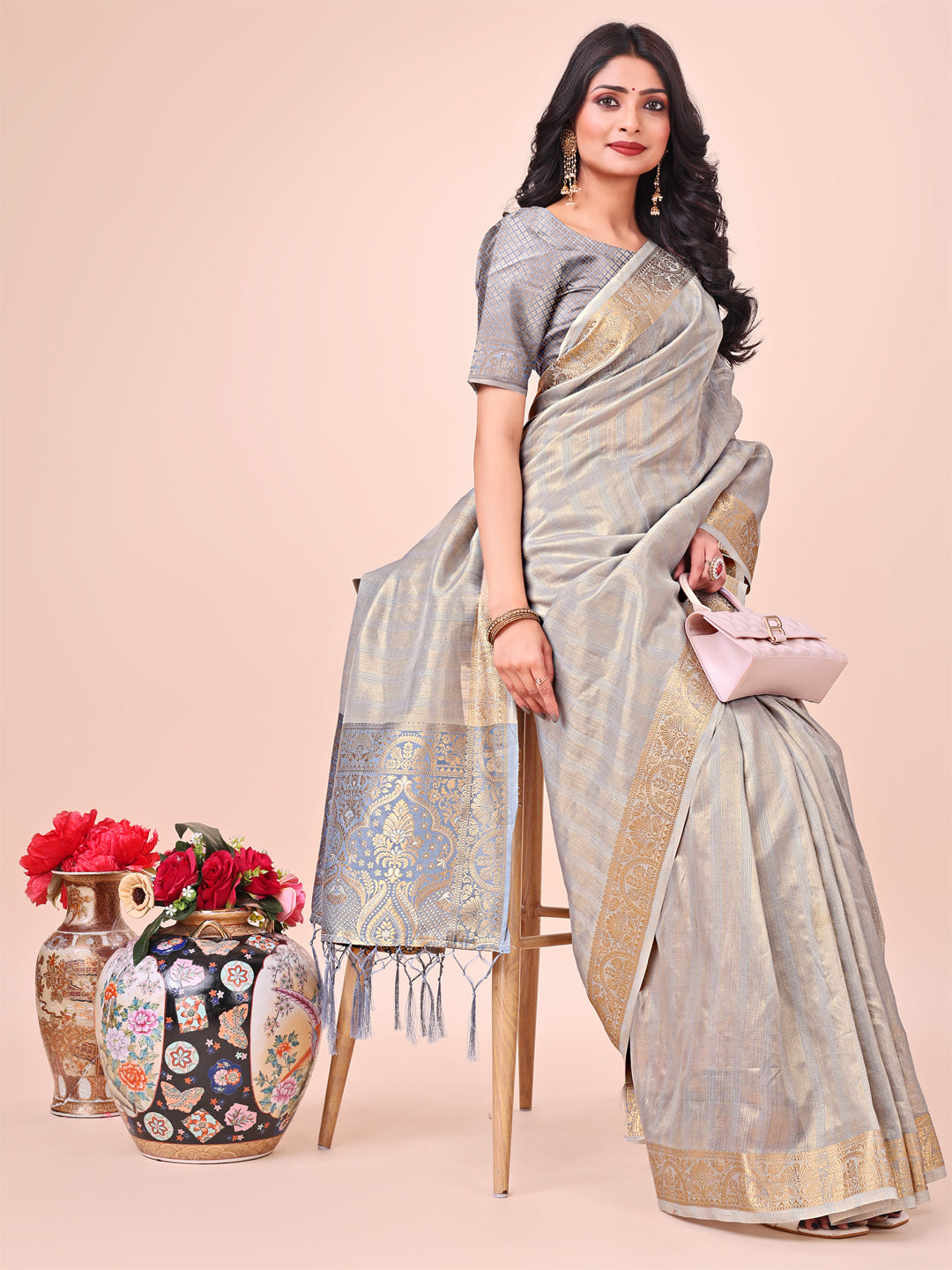 Astita Light Grey Organza Saree – Ethereal Sophistication in Every Fold
