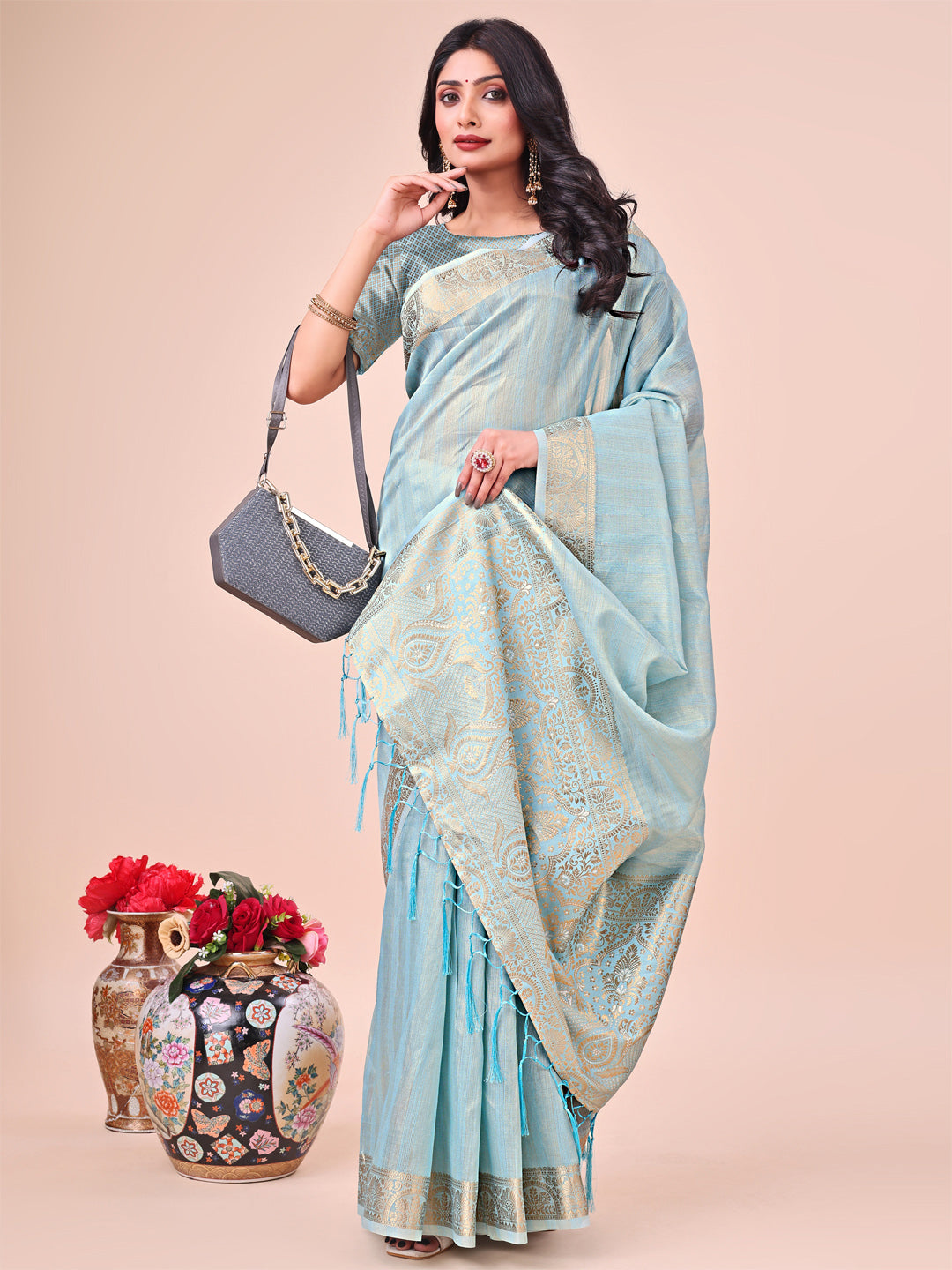Astita Light Blue Organza Saree – Ethereal Sophistication in Every Fold