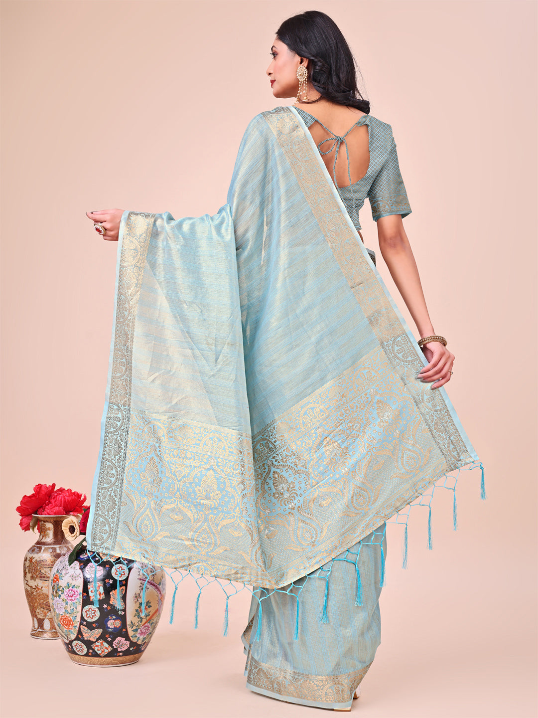 Astita Light Blue Organza Saree – Ethereal Sophistication in Every Fold